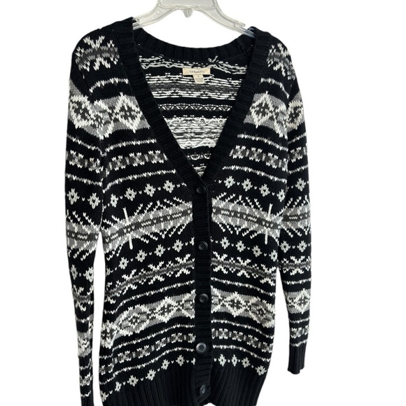 G.H. Bass Cardigan Sweater Tunic Small Deep V-neck Cotton Blend Nordic FairIsle - Picture 6 of 12